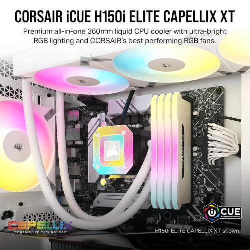 Corsair iCUE H150i ELITE CAPELLIX XT Liquid CPU Cooler White Image 1 - Gamesncomps.com