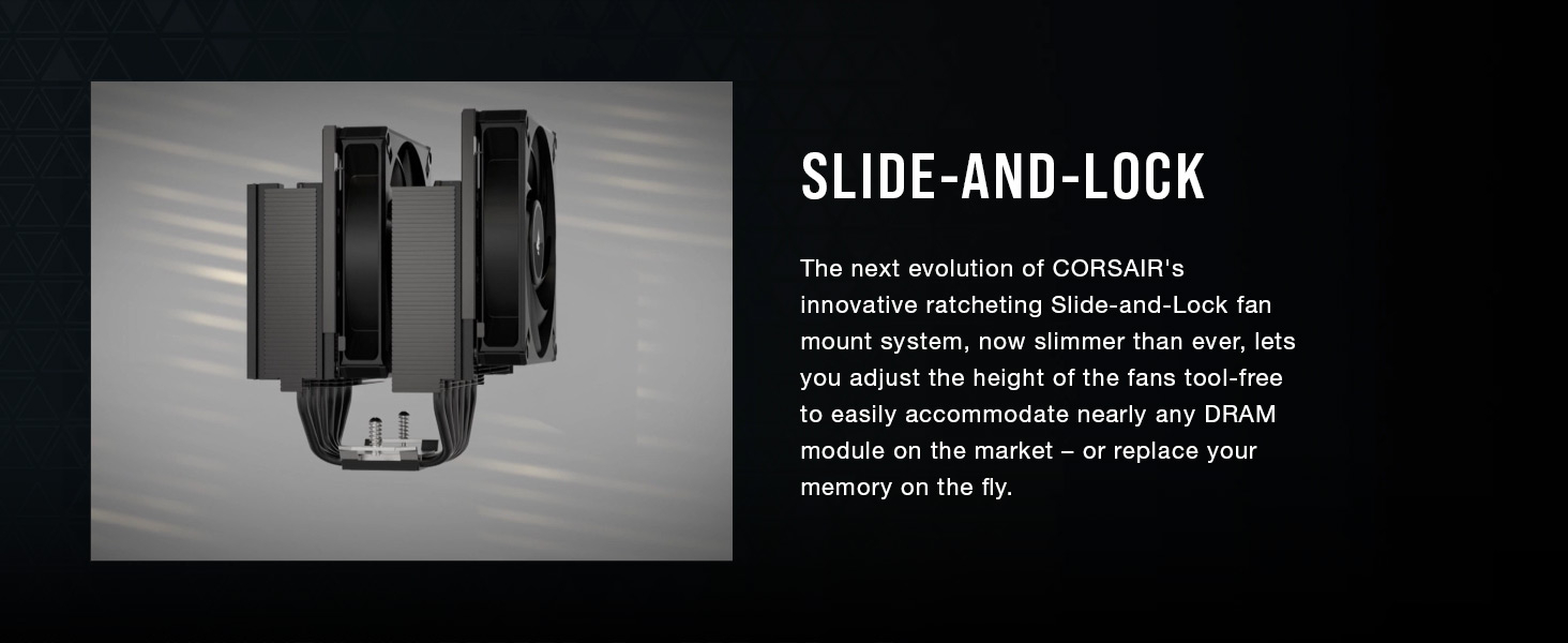  Slide-and-Lock fan mount, fan adjustment cpu cooler, cpu air cooler