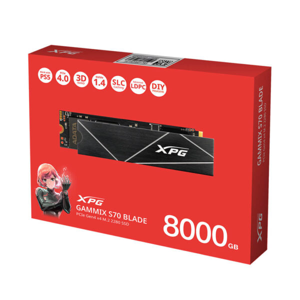 Adata XPG GAMMIX 8TB S70 BLADE PCIe Gen4x4 M.2 2280 SSD - AGAMMIXS70B-8000G-CS Image 7 - Gamesncomps.com