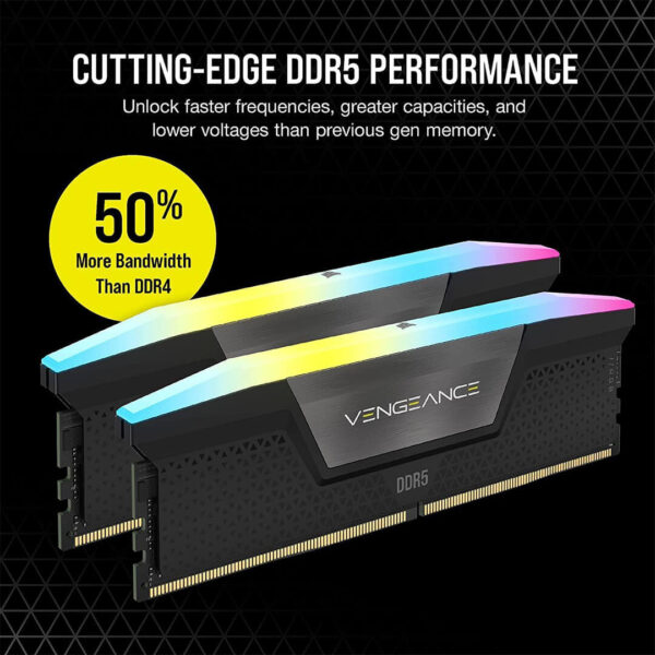 Corsair 32GB (2x16GB) VENGEANCE RGB DDR5 DRAM 6000Mhz CL36 RAM Black - Intel XMP Ready Image 3 - Gamesncomps.com