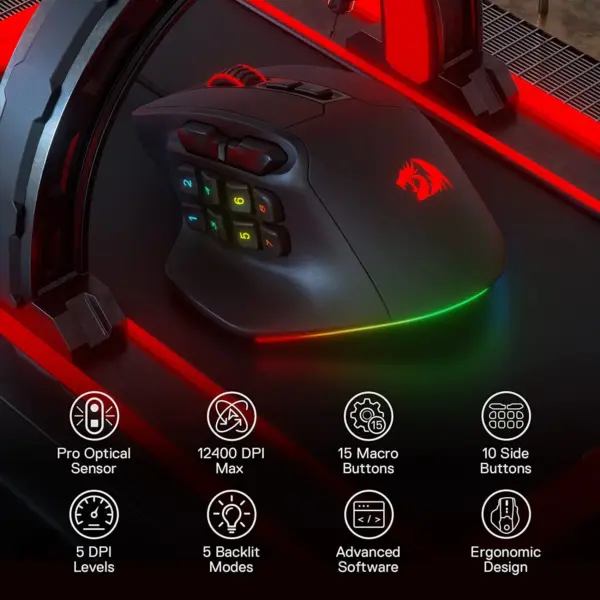 Redragon Aatrox ‎M811 RGB Wired Gaming Mouse black image 2- gamesncomps