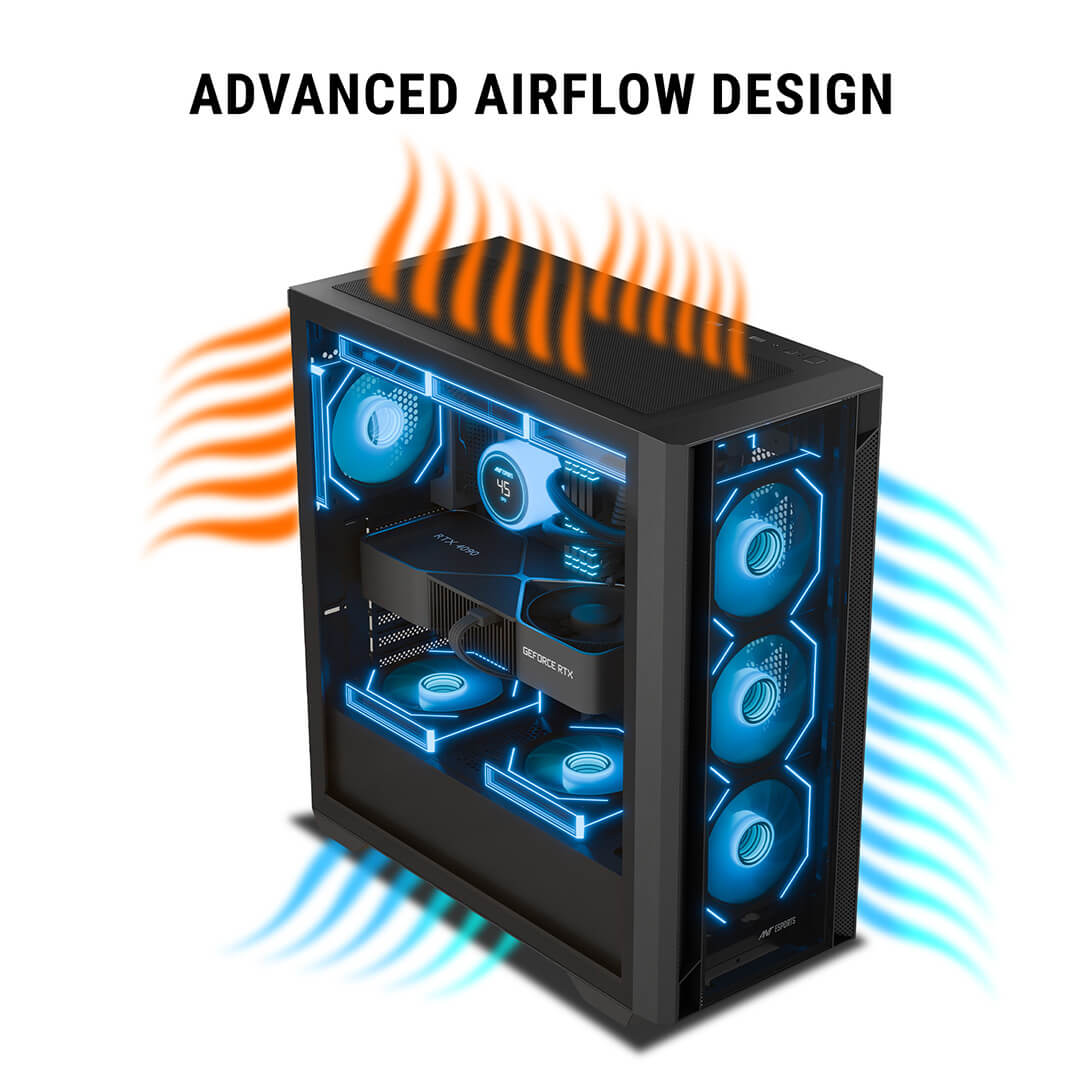 Ant Esports AQUA 360 4 FAN Mid Tower Gaming Cabinet Black-Images-3 Gamesncomps.com
