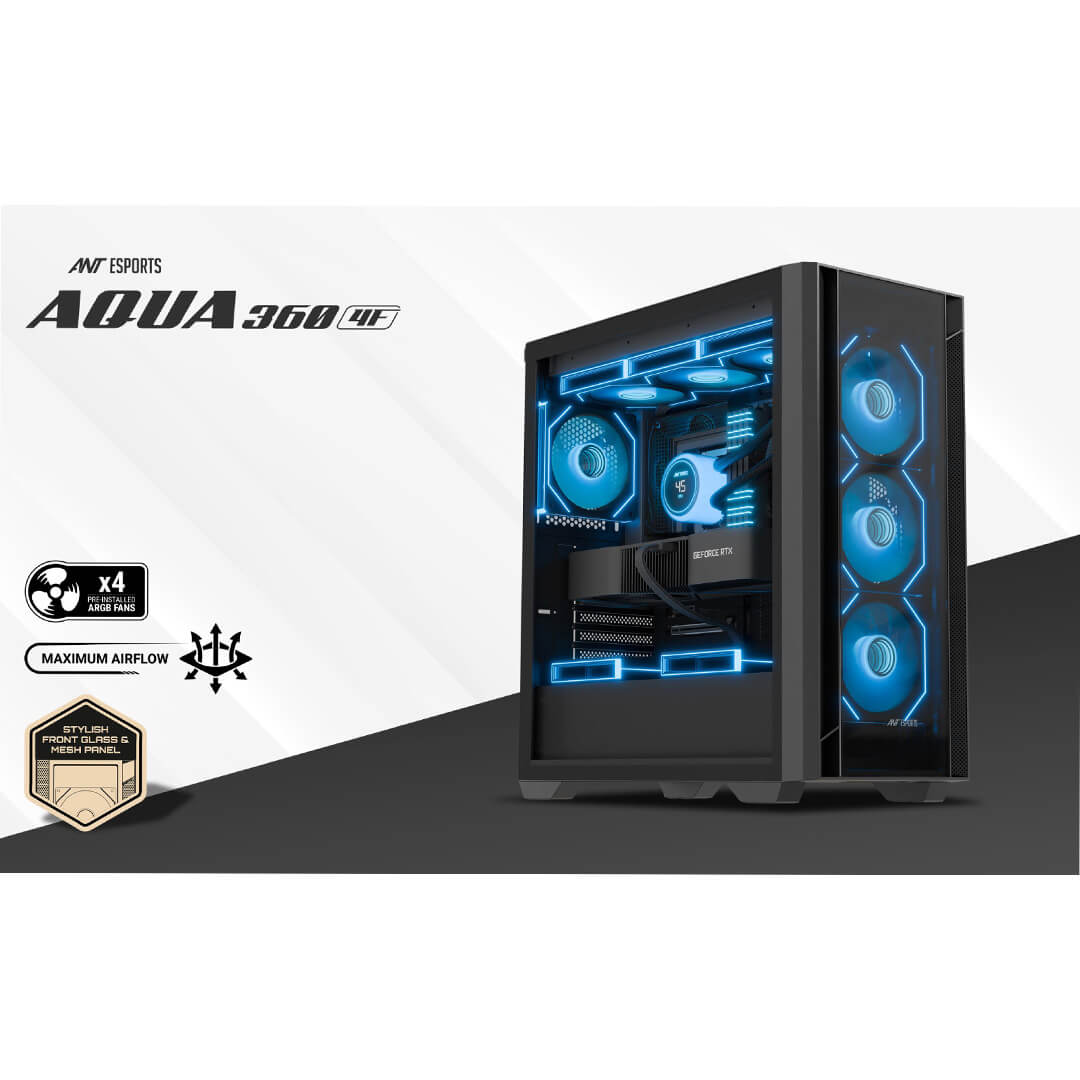 Ant Esports AQUA 360 4 FAN Mid Tower Gaming Cabinet Black-Images-2 Gamesncomps.com