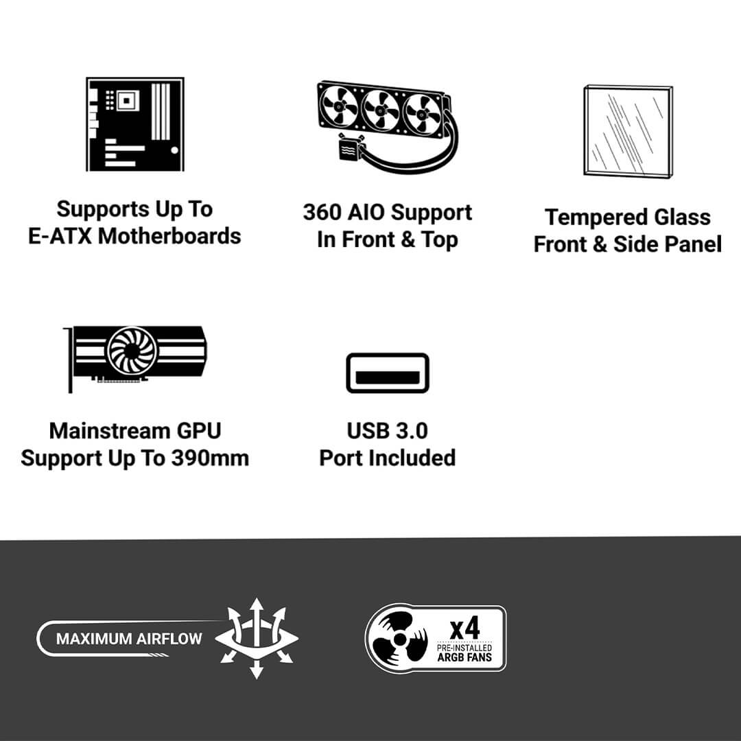 Ant Esports AQUA 360 4 FAN Mid Tower Gaming Cabinet Black-Images-7 Gamesncomps.com