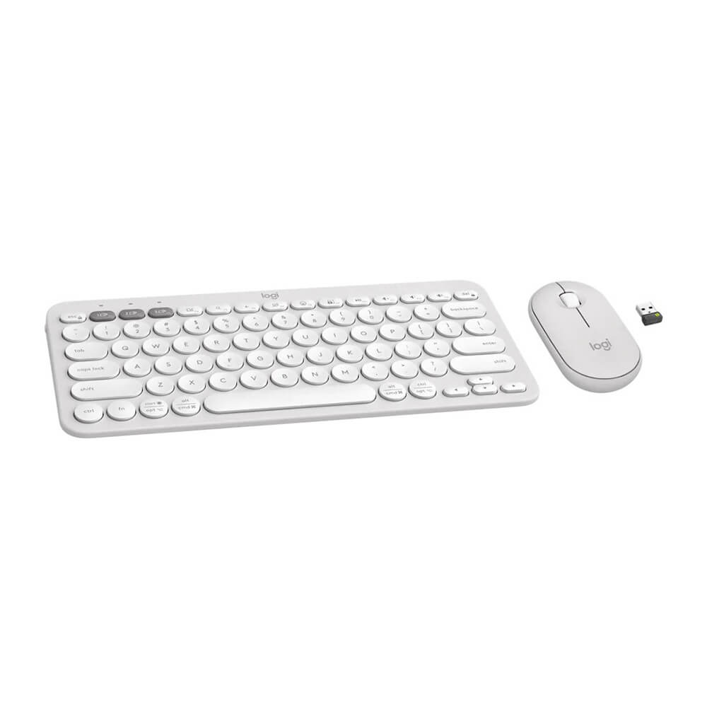 Logitech Pebble 2 Combo Wireless Bluetooth Keyboard and Mouse Easy-Switch for Windows, macOS, iPadOS, Chrome Tonal White Image 1 - GamesNComps.com