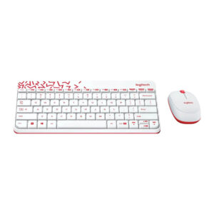 Logitech MK240 Nano USB Wireless Keyboard and Mouse Set, Works on PC & Mac, White/Vivid Red